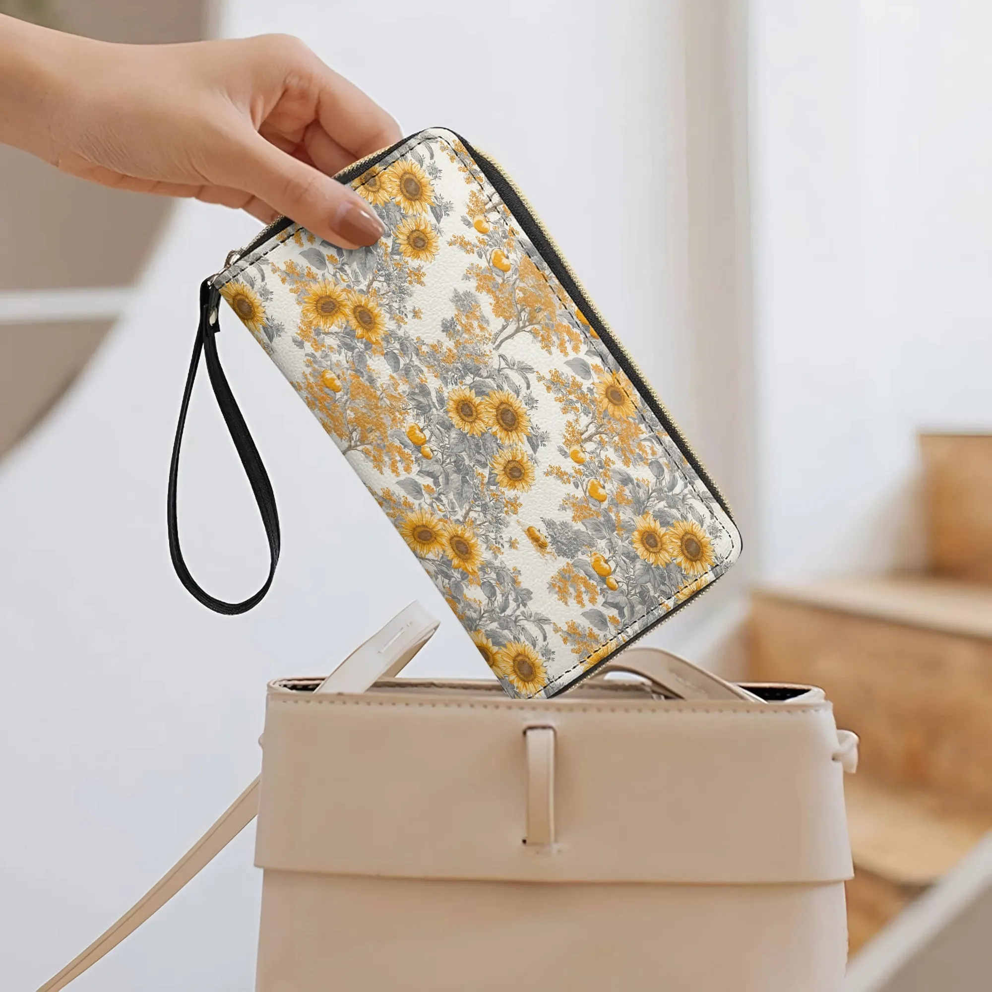 Shineful Leather Clutch Purse With Wristlet Strap Handle Georgia Sunshine Sunflower
