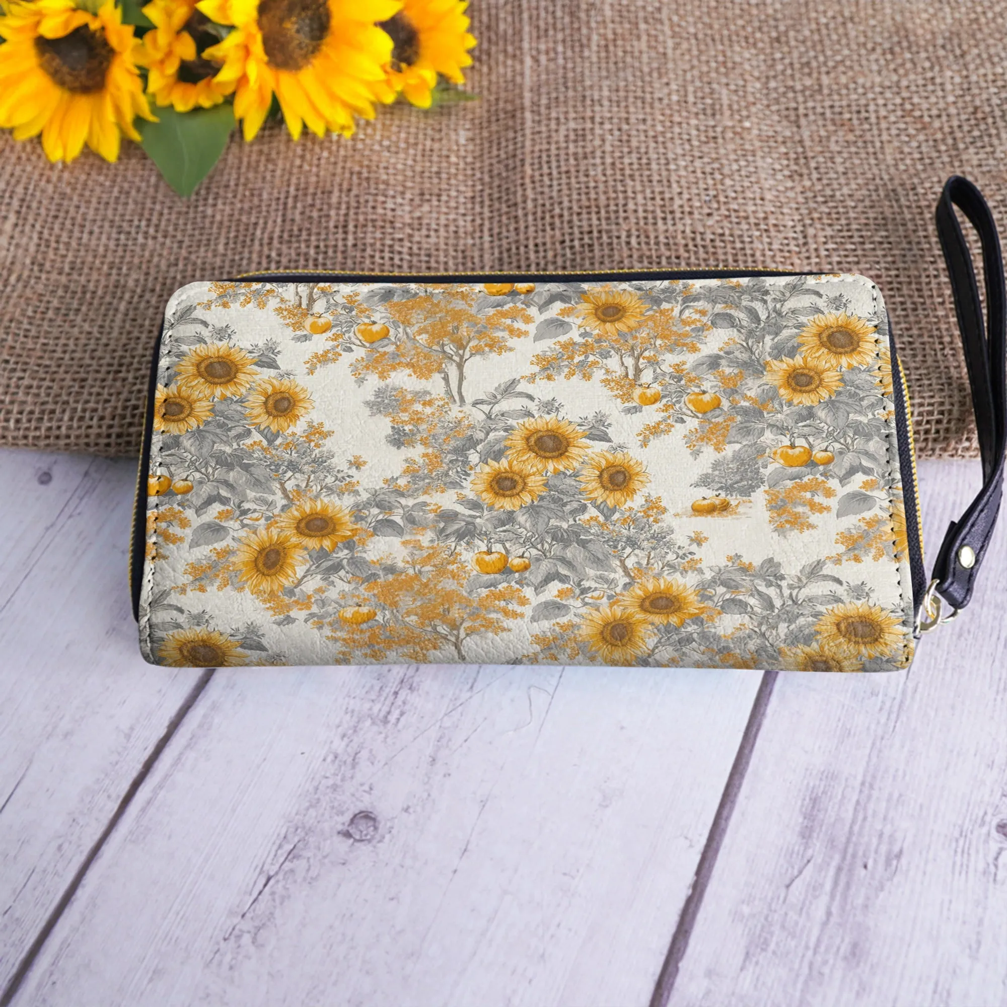 Shineful Leather Clutch Purse With Wristlet Strap Handle Georgia Sunshine Sunflower