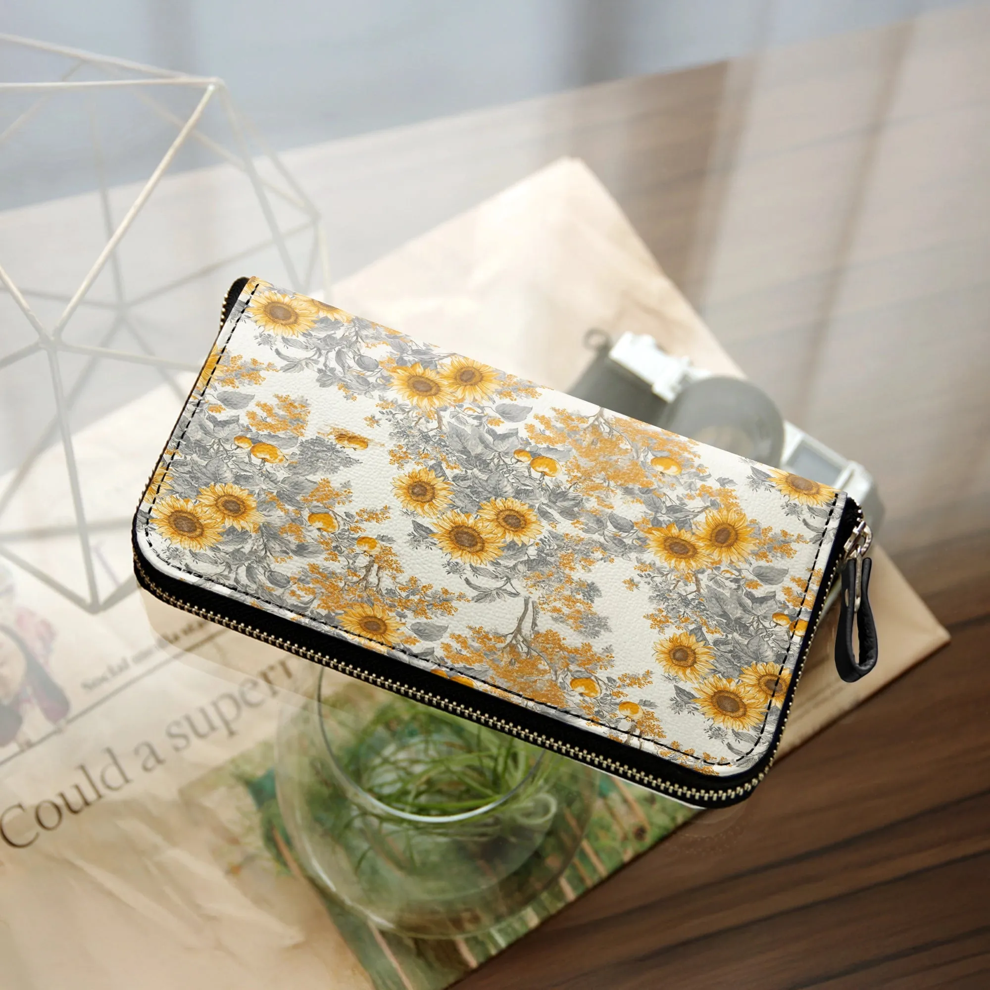 Shineful Leather Clutch Purse With Wristlet Strap Handle Georgia Sunshine Sunflower