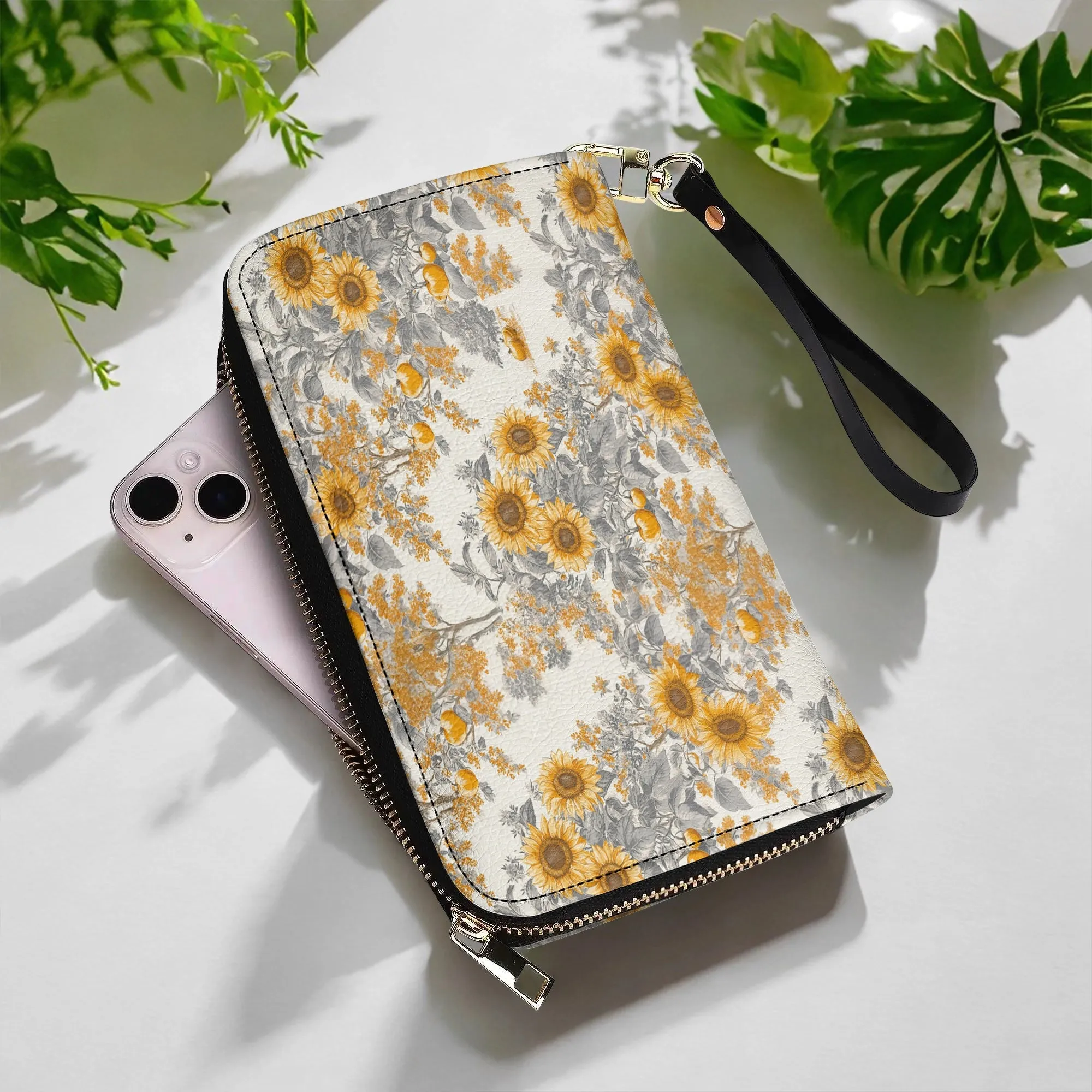 Shineful Leather Clutch Purse With Wristlet Strap Handle Georgia Sunshine Sunflower