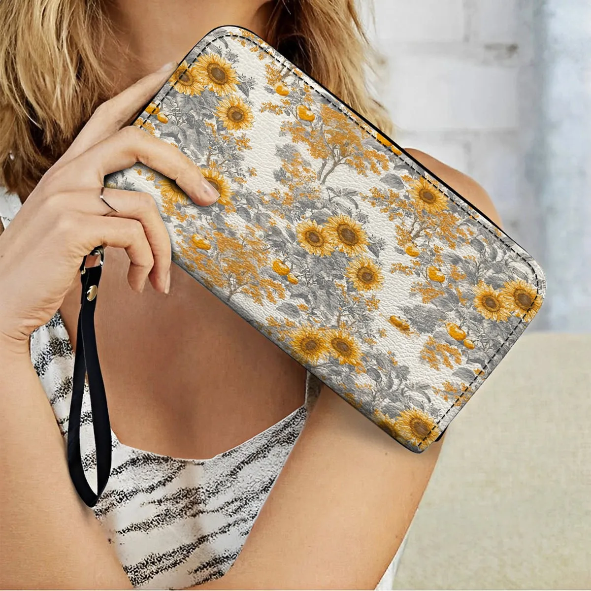 Shineful Leather Clutch Purse With Wristlet Strap Handle Georgia Sunshine Sunflower