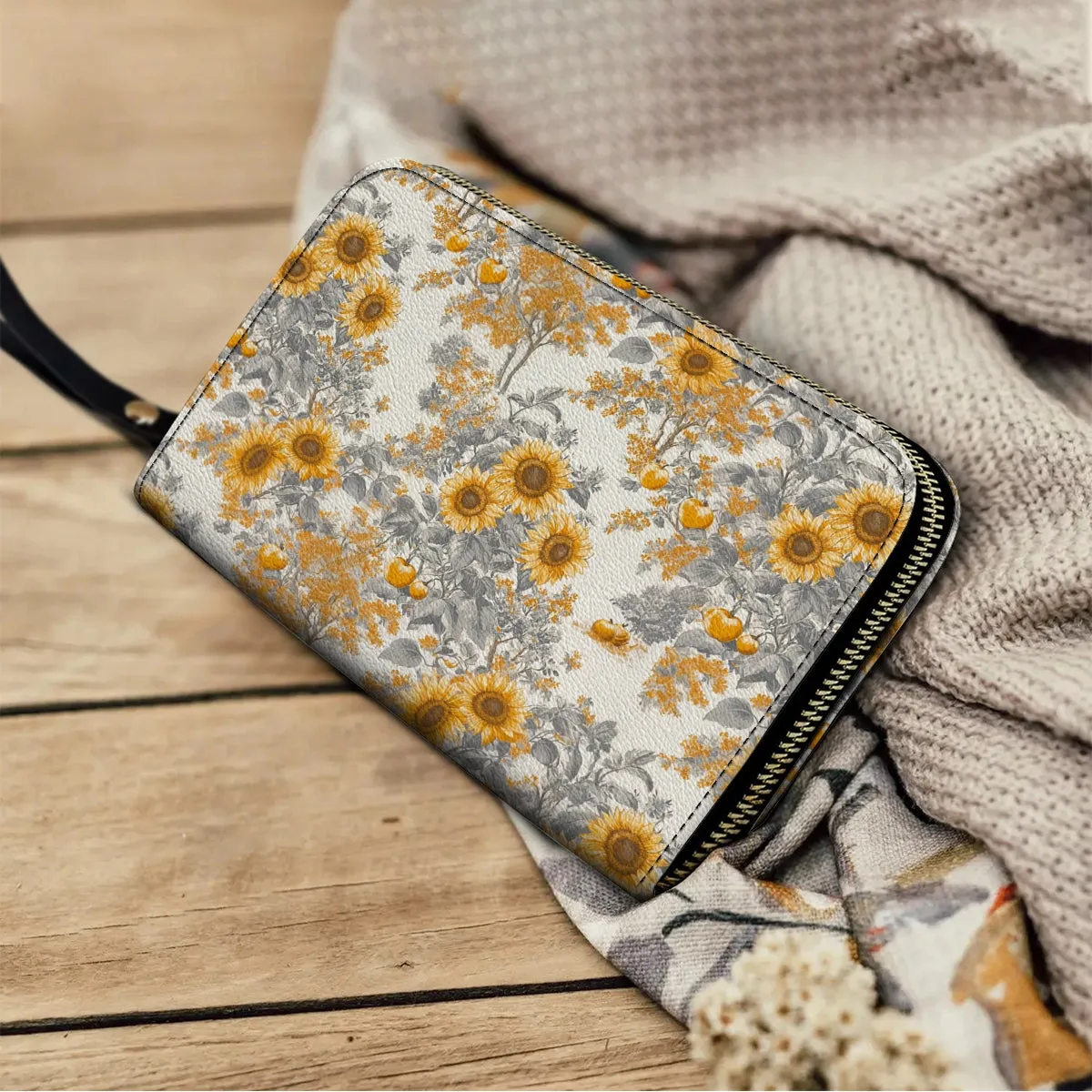 Shineful Leather Clutch Purse With Wristlet Strap Handle Georgia Sunshine Sunflower