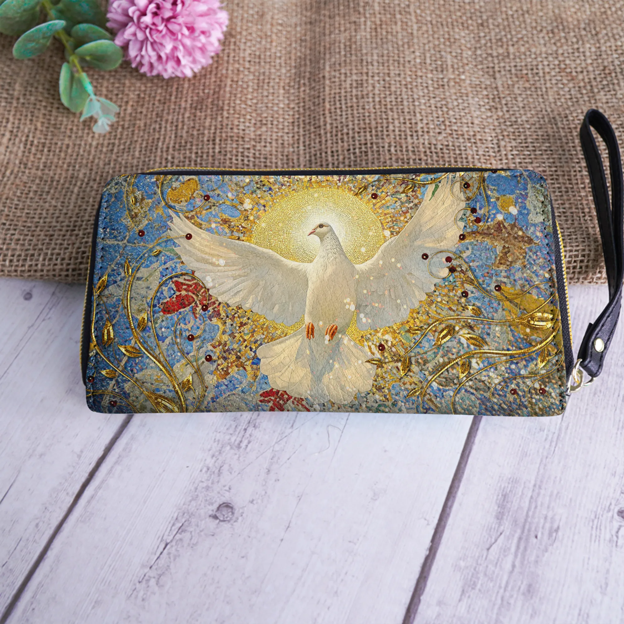 Shineful Leather Clutch Purse With Wristlet Strap Handle Holy Spirit