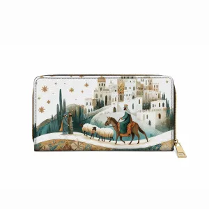 Shineful Leather Clutch Purse With Wristlet Strap Handle Starry Bethlehem Journey