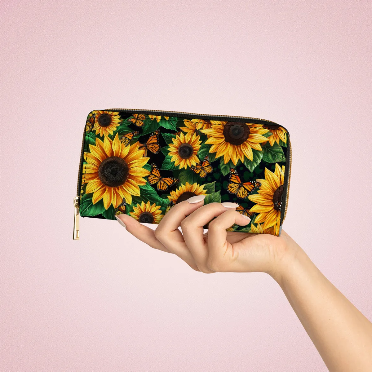 Shineful Leather Clutch Purse With Wristlet Strap Handle Sunflower Mama