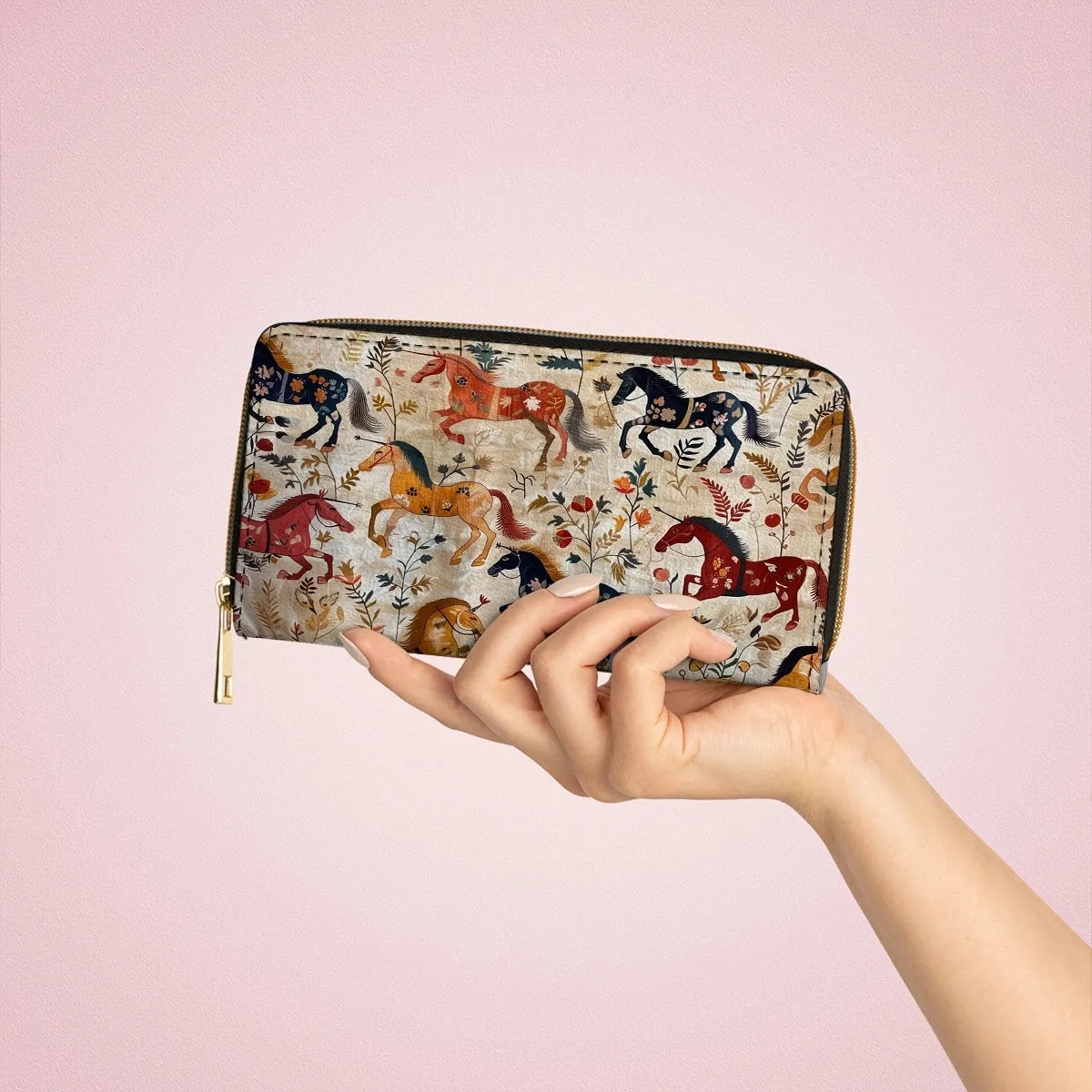 Shineful Leather Clutch Purse With Wristlet Strap Handle Wild Gallop