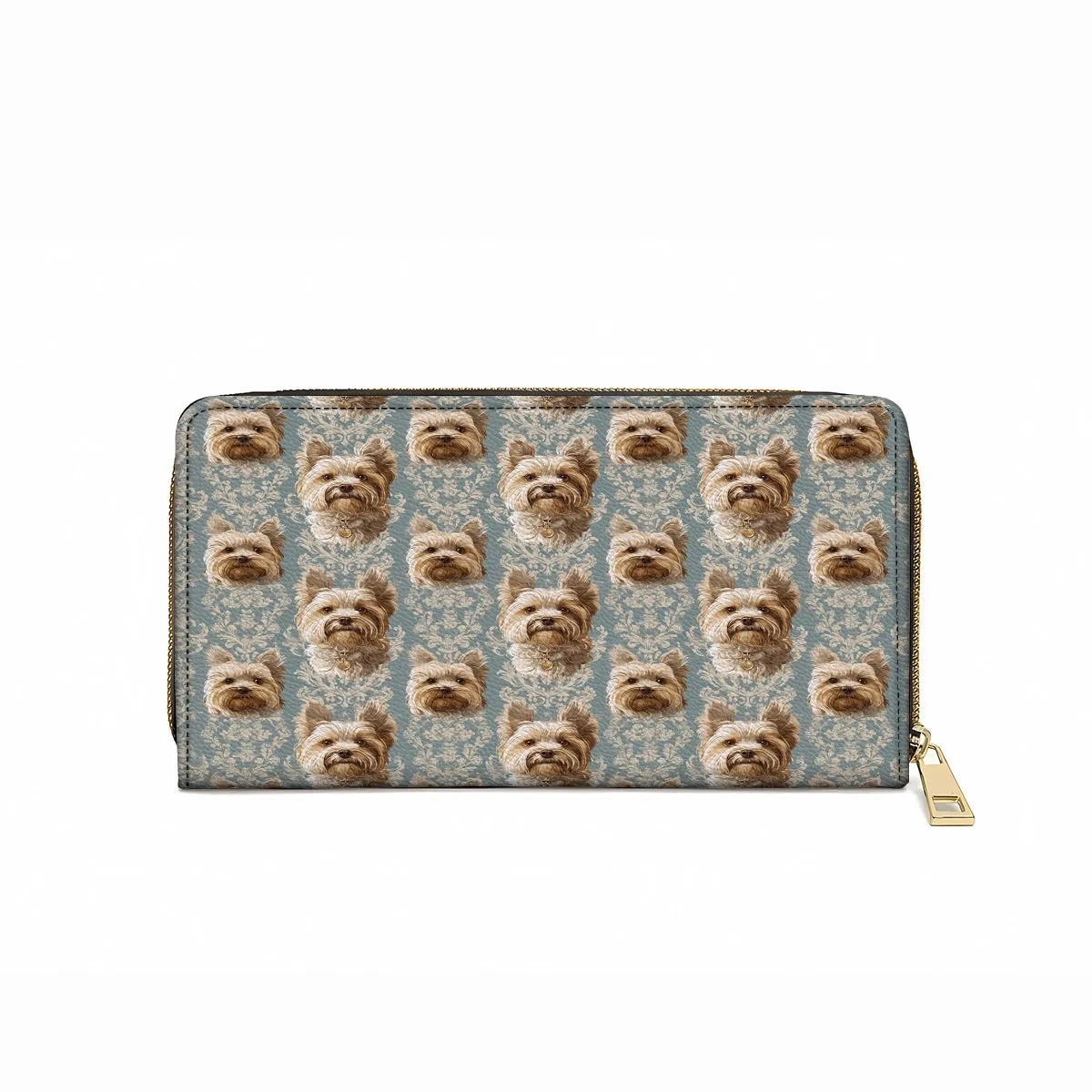 Shineful Leather Clutch Purse With Wristlet Strap Handle Yorkie Regal Delight