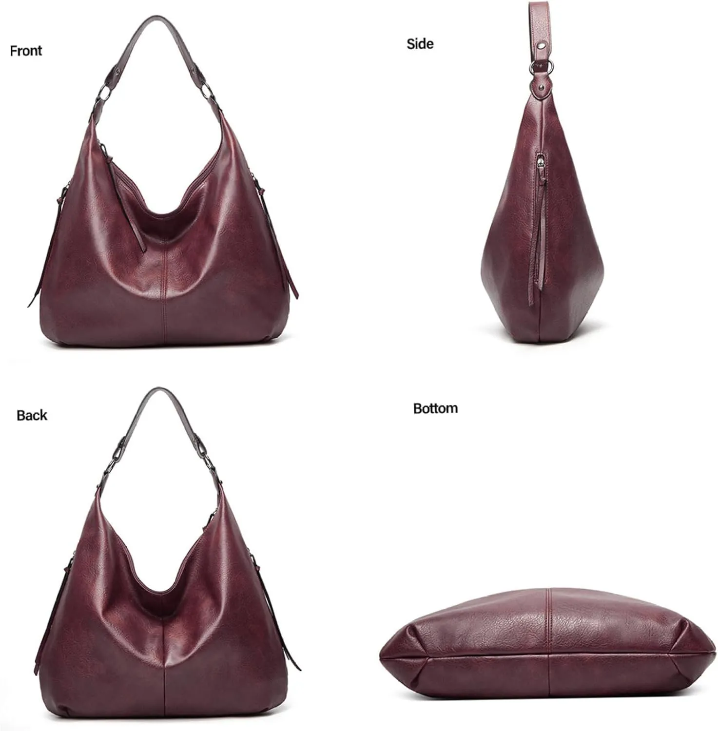 Shoulder Bag PU Leather Wine Red Shoulder Bag with Zipper Closure Shoulder Purse Fashion Lightweight Wine Red Purse Shoulder Bag for Womens Work, Travel, Daily Use Red Purse