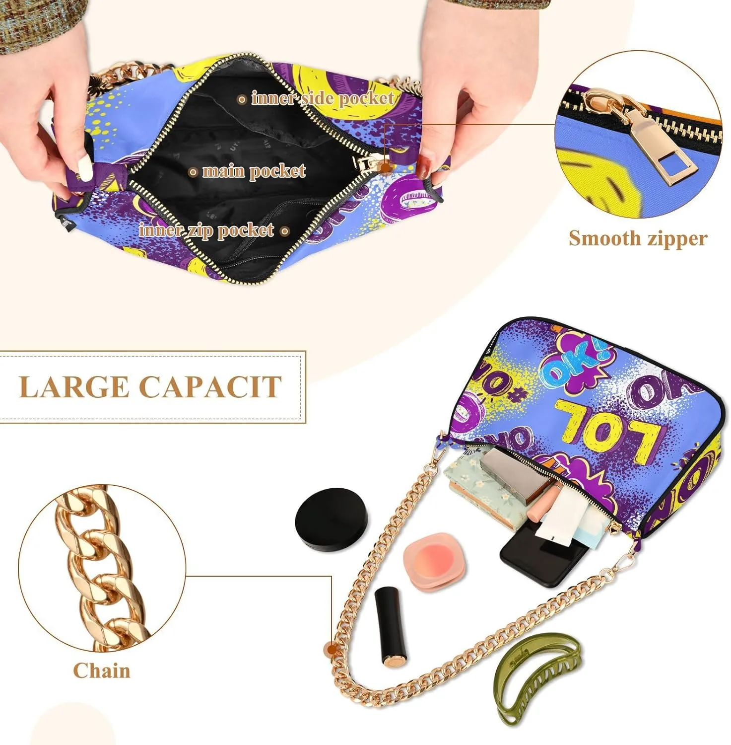 Shoulder Bags for Women Fashions Handbag with Zipper Closure Multi-functional Large Capacity Multicolor 1