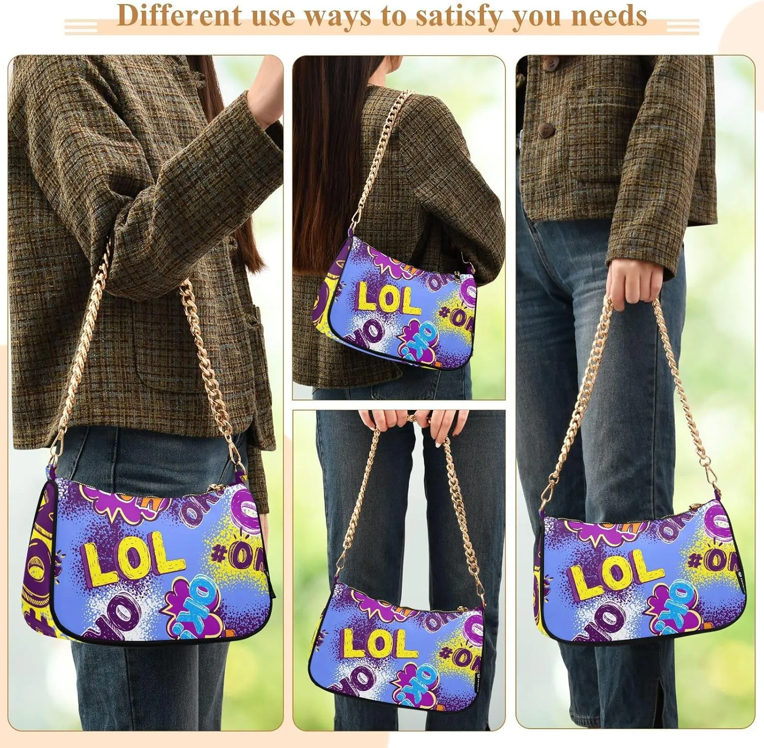 Shoulder Bags for Women Fashions Handbag with Zipper Closure Multi-functional Large Capacity Multicolor 1