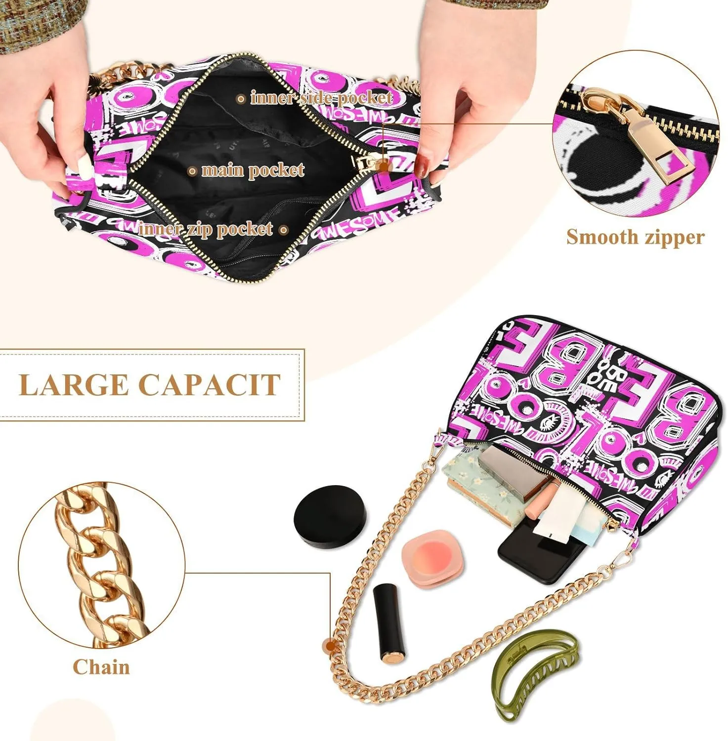 Shoulder Bags for Women Fashions Handbag with Zipper Closure Multi-functional Large Capacity Multicolor 1