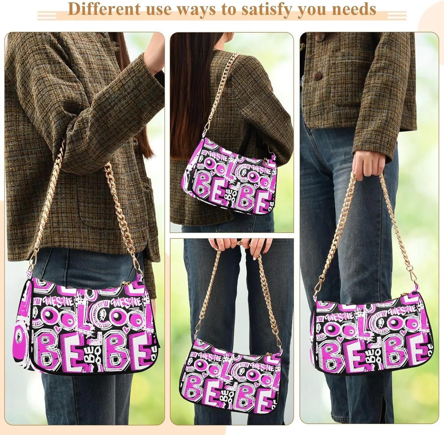 Shoulder Bags for Women Fashions Handbag with Zipper Closure Multi-functional Large Capacity Multicolor 1