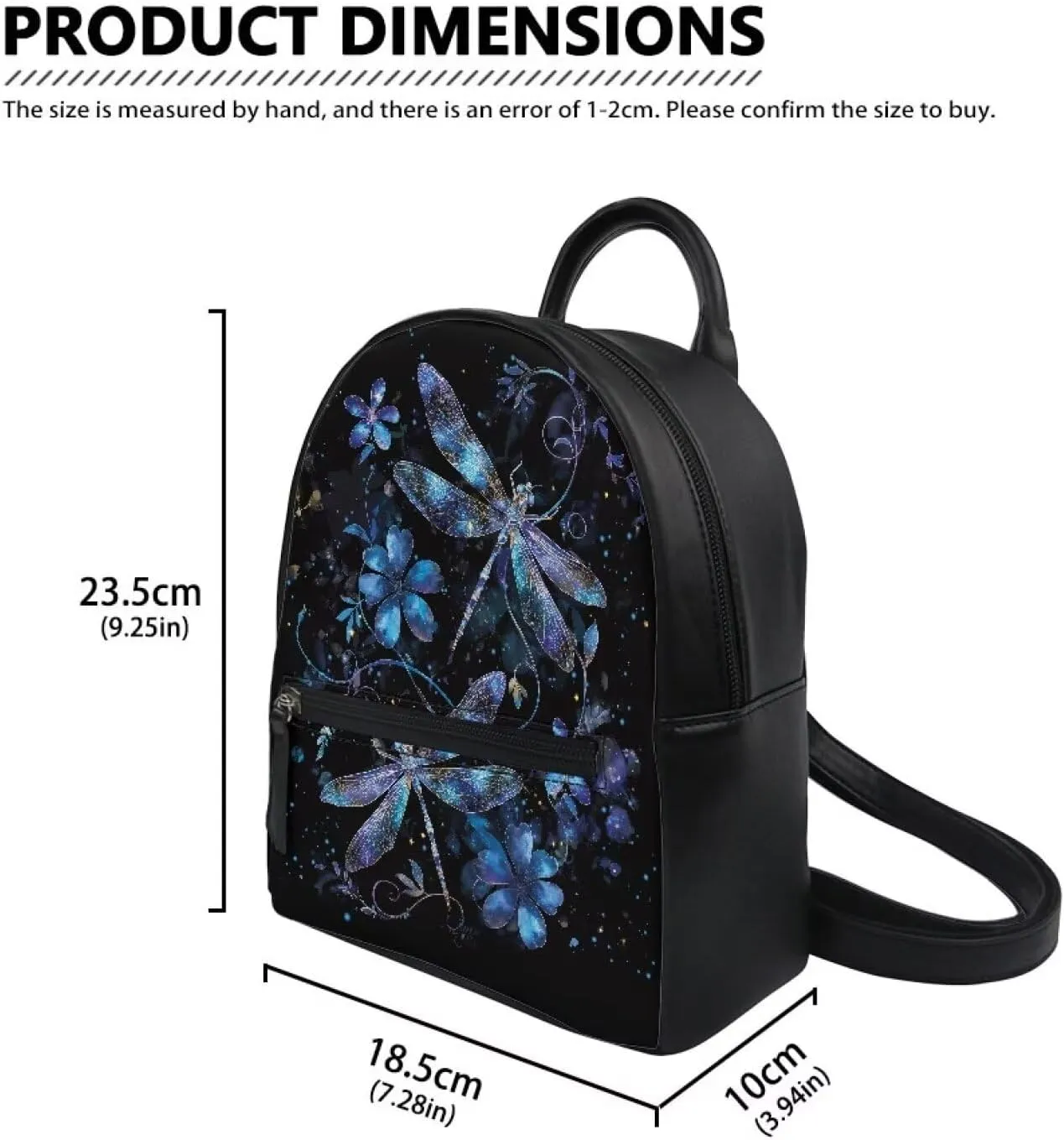 Showudesigns Dragonfly Flower Backpack for Women Teens Girls Mini Backpack Purse Leather Shoulder Bag Small Backbag College School Bags Daypack Travel Accessories Black