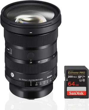Sigma 24-70MM F2.8 DG DN II Art Lens, L Mount Bundle with SanDisk 64GB Extreme Pro SDXC UHS-I Memory Card (2 Items)