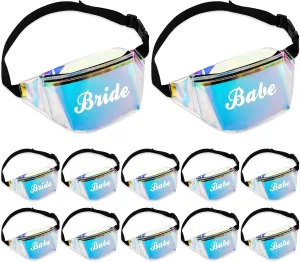 Silkfly 12 Pcs Bachelorette Party Fanny Pack Holographic Clear Fanny Pack Set Bridesmaid Gifts Bride Babe Fanny Bags with Adjustable Belt Laser Waist Bag for Bridal Shower Wedding Party Favors