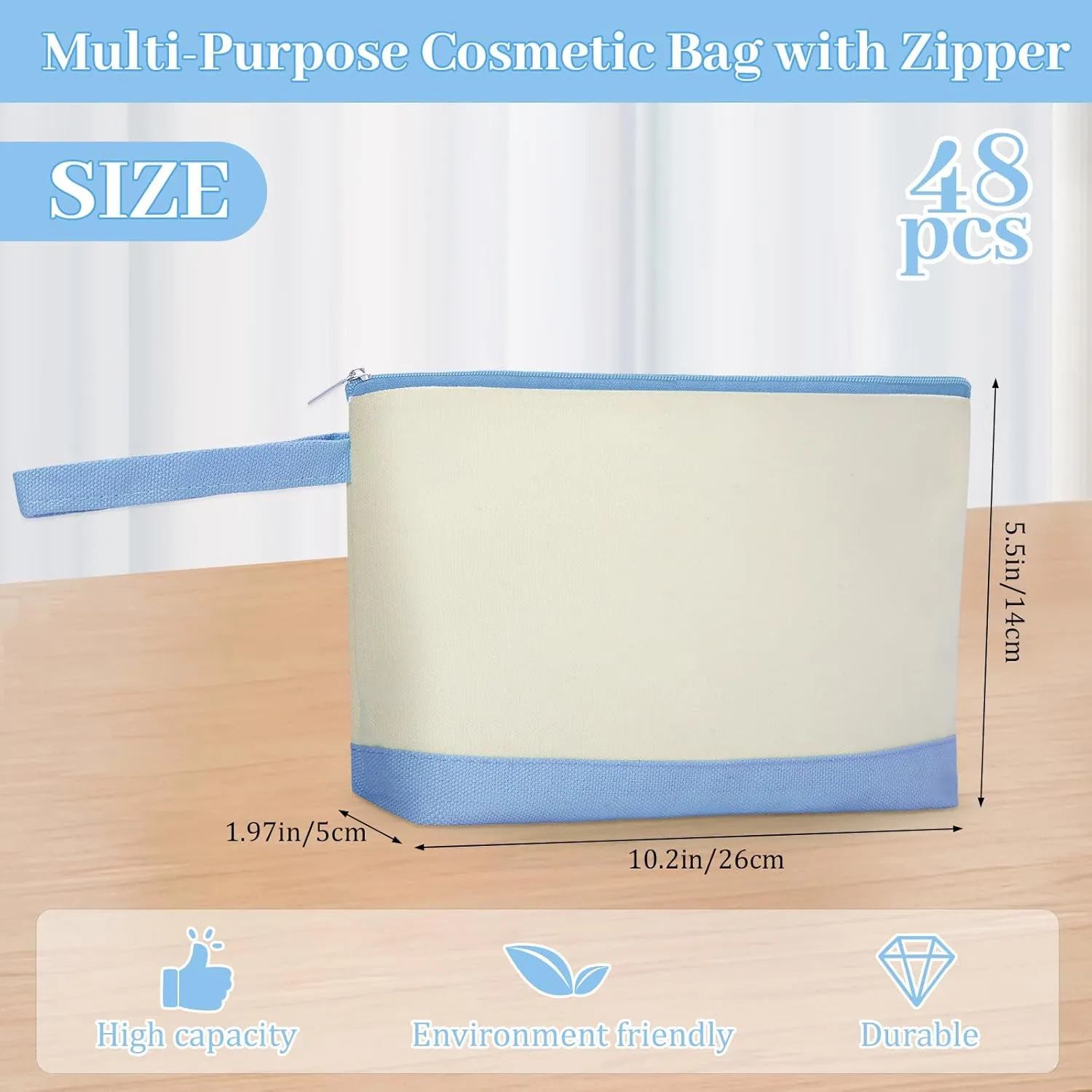 Silkfly 48 Pcs Canvas Makeup Bags Bulk Canvas Zipper pencil Pouch 10.2 x 5.5 x 2 Inch Two Tone Cotton DIY Craft Cosmetic Bag with Bottom Travel Toiletry Pouch for Women(24 Colors)