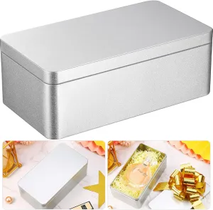 Silver Rectangular Empty Tin Box Containers, Gift, Jewelery and Storage Tin Kit, Home Organizer (7 x 3.8 x 2.5 Inch)