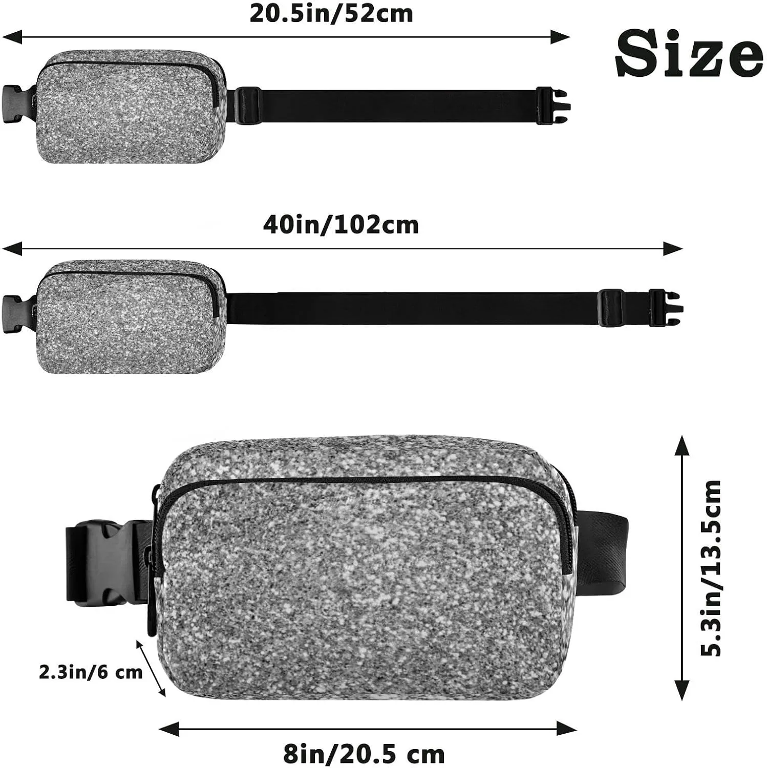 Silver White Shiny Glittering Background Yellow Holiday Tinsel Adjustable Belt Running Bag, Crossbody Fanny Pack Waist Runners Bag Tote for Women Men Sports Hiking Fitness Exercise Gym Pouch