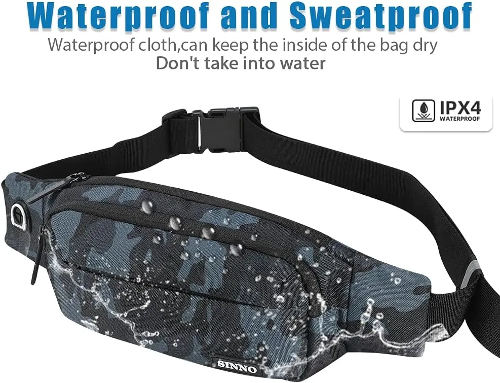 SINNO Large Crossbody Fanny Pack for Women Men Belt Bag With 4-Zipper Pockets for Travel Running Hiking Workout Dog Walking Outdoors Sport Fishing Waist Pack Bag Carrying All Phones