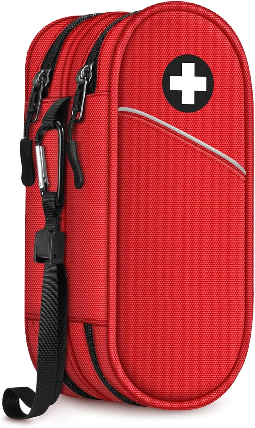 SITHON Double-Layer Epipen Carrying Case, Travel Medication Organizer Bag Emergency Medical Pouch Holds 2 EpiPens, Asthma Inhaler, Anti-Histamine, Auvi-Q, Allergy Medicine Essentials (Red)