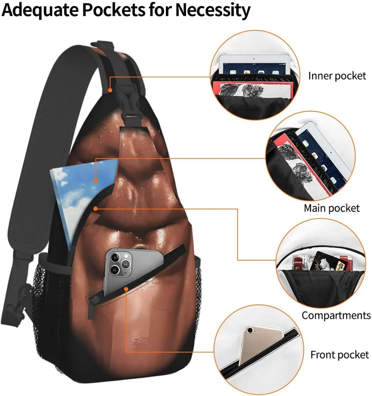 Six Abdominal Muscles Abdominal Muscles Crossbody Bag Cross Chest Bag Adjustable Sling Backpack Sports Gym Shoulder Bags Travel Cycling Daypack Diagonally Casual Rucksack