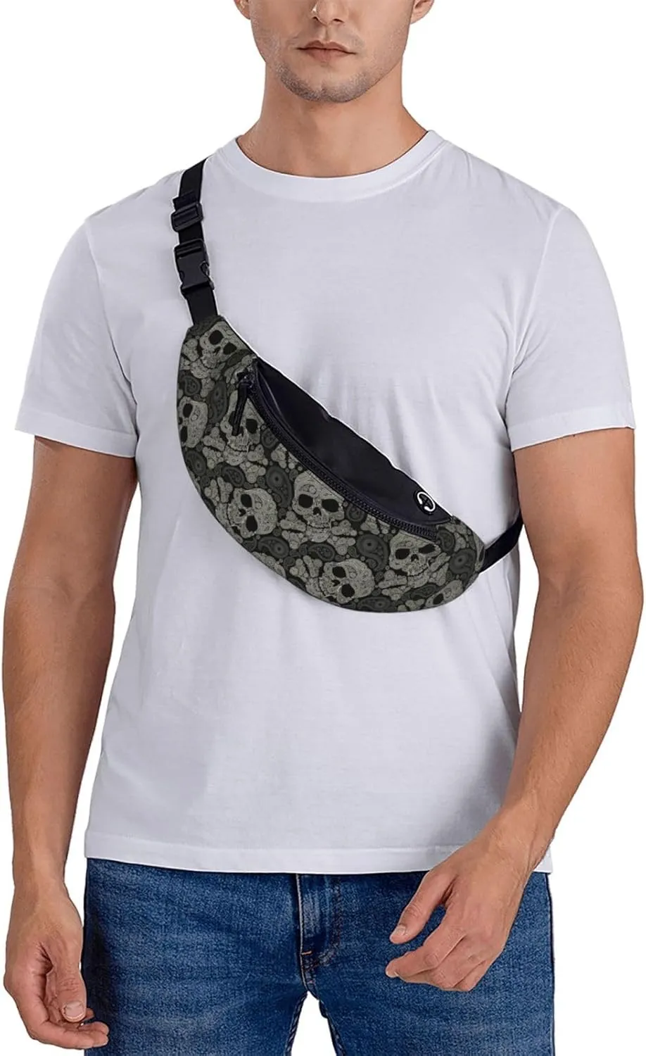 Skull Paisley Halloween Fashion Casual Fanny Pack Waist Bag Men Women Adjustable Belt Waist Bag For Travel Hiking Cycling Running Festival Carnival