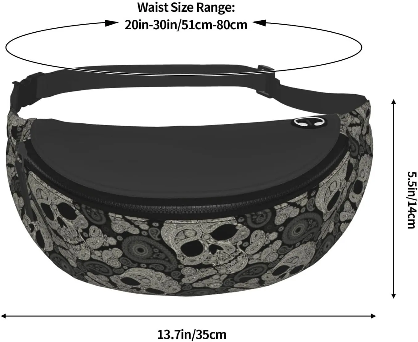 Skull Paisley Halloween Fashion Casual Fanny Pack Waist Bag Men Women Adjustable Belt Waist Bag For Travel Hiking Cycling Running Festival Carnival