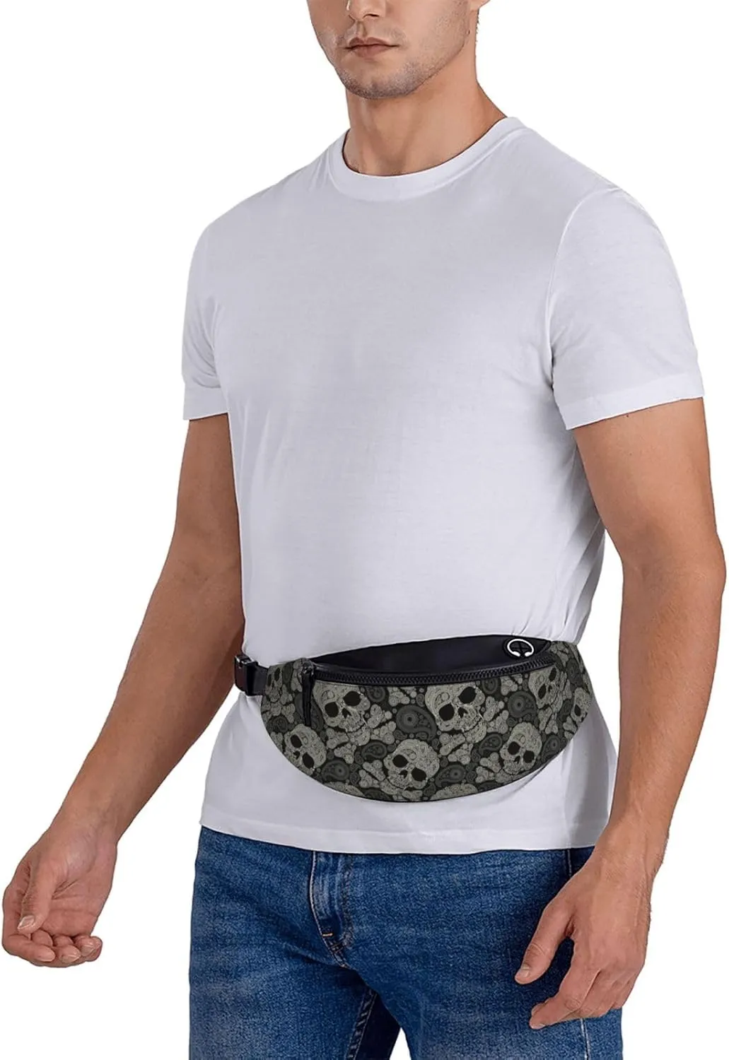 Skull Paisley Halloween Fashion Casual Fanny Pack Waist Bag Men Women Adjustable Belt Waist Bag For Travel Hiking Cycling Running Festival Carnival