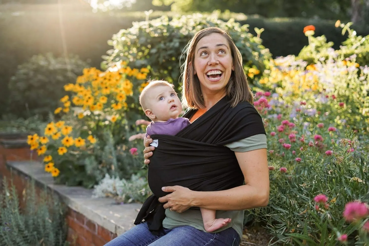 Sleepy Wrap Stretchy Ergonomic Baby Carrier Sling for Newborns to Toddlers - Hands-Free Lightweight Baby Wrap 7-35 lbs (Sable Black)