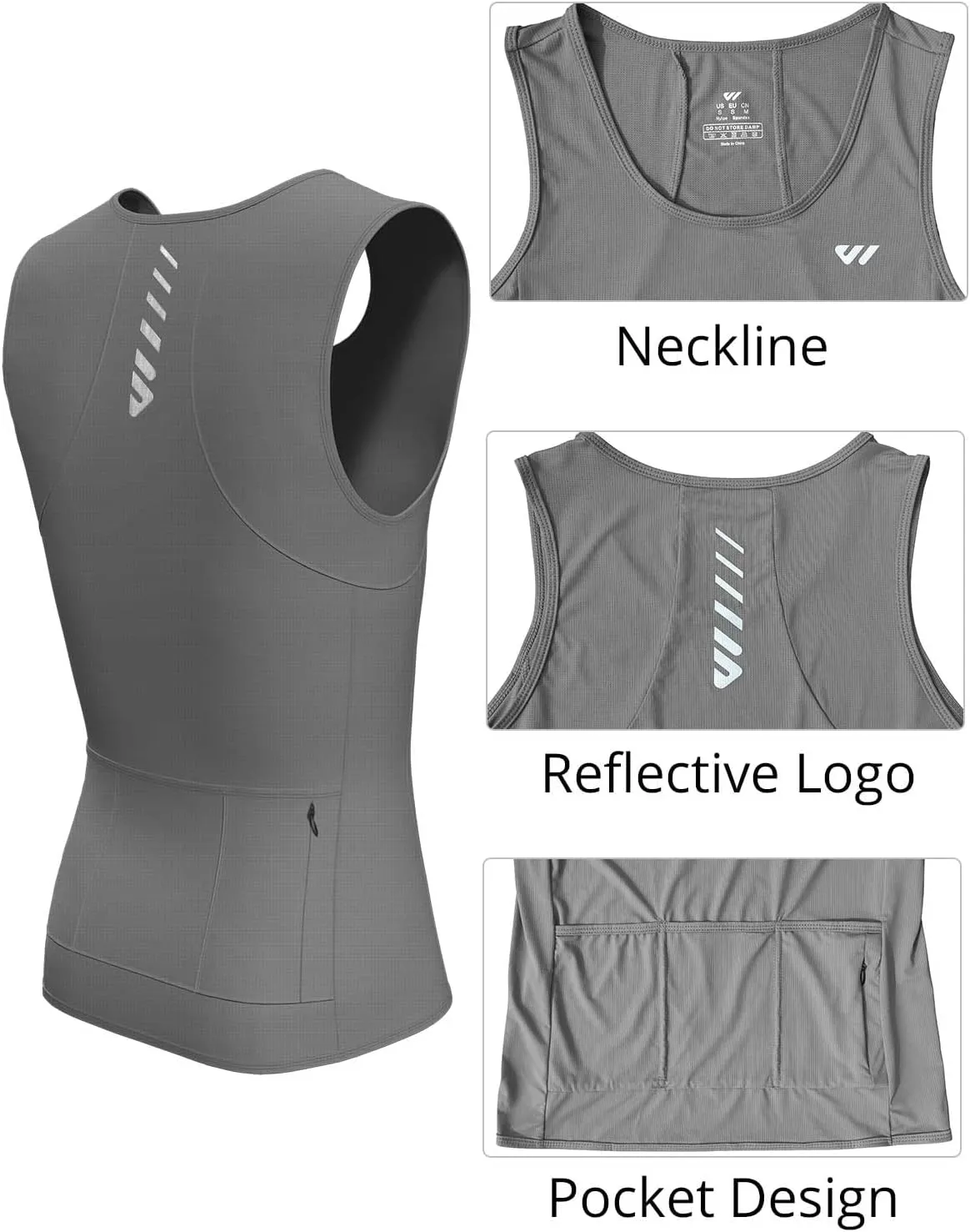 Sleeveless Cycling Jersey Men, Biking Base Layer Breathable and Lightweight with Back Pocket Sports Vest