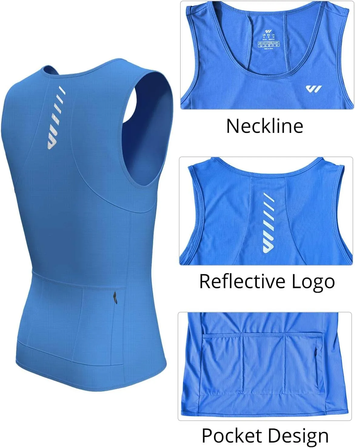 Sleeveless Cycling Jersey Men, Biking Base Layer Breathable and Lightweight with Back Pocket Sports Vest