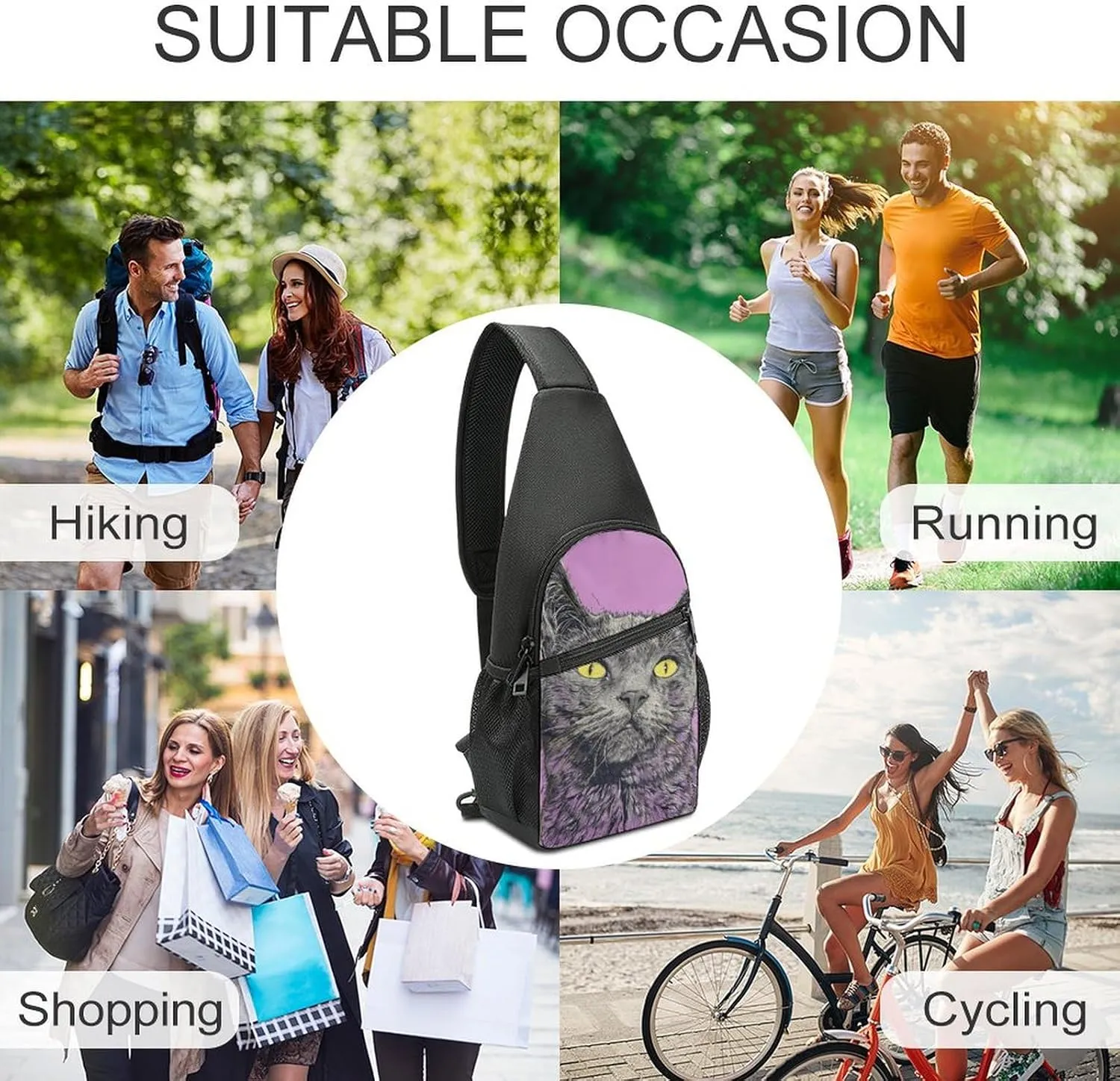Sling Backpack for Women Men Crossbody Chest Bag Travel A Gray Cat Daypack Shoulder Bag for Hiking