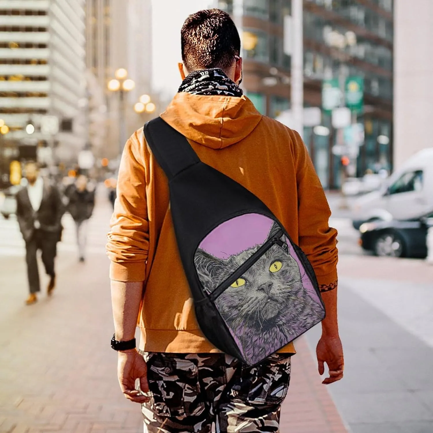 Sling Backpack for Women Men Crossbody Chest Bag Travel A Gray Cat Daypack Shoulder Bag for Hiking