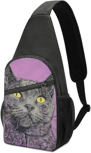 Sling Backpack for Women Men Crossbody Chest Bag Travel A Gray Cat Daypack Shoulder Bag for Hiking