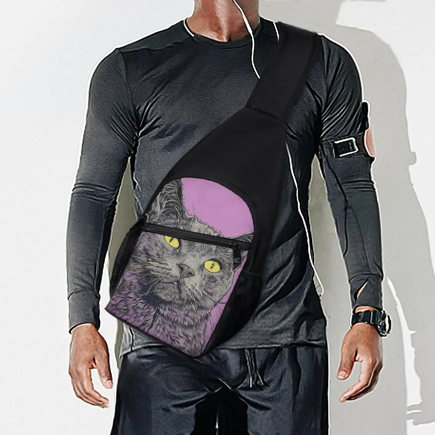 Sling Backpack for Women Men Crossbody Chest Bag Travel A Gray Cat Daypack Shoulder Bag for Hiking