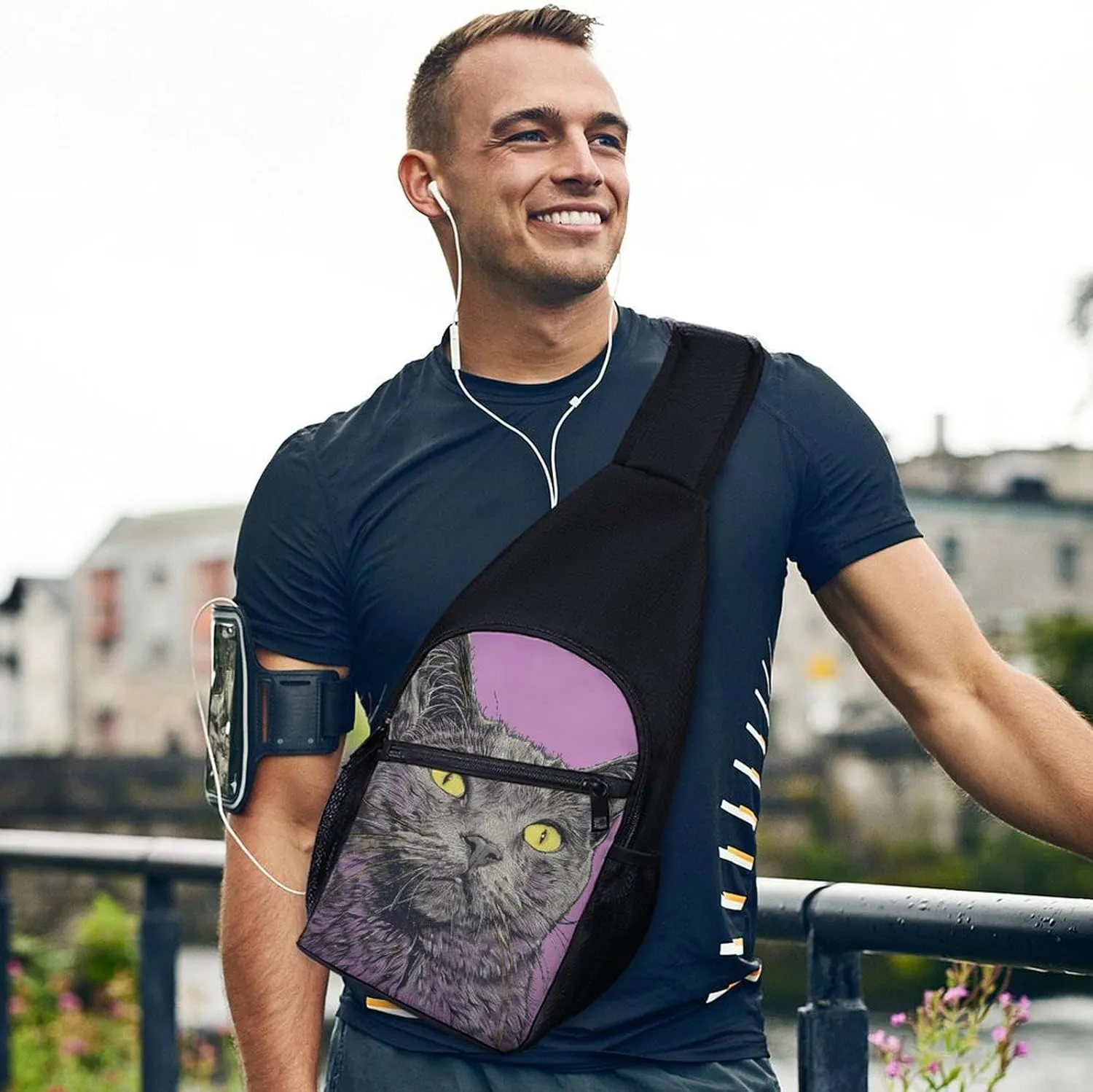Sling Backpack for Women Men Crossbody Chest Bag Travel A Gray Cat Daypack Shoulder Bag for Hiking