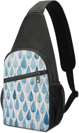 Sling Backpack for Women Men Crossbody Chest Bag Travel Blue Raindrops Daypack Shoulder Bag for Hiking