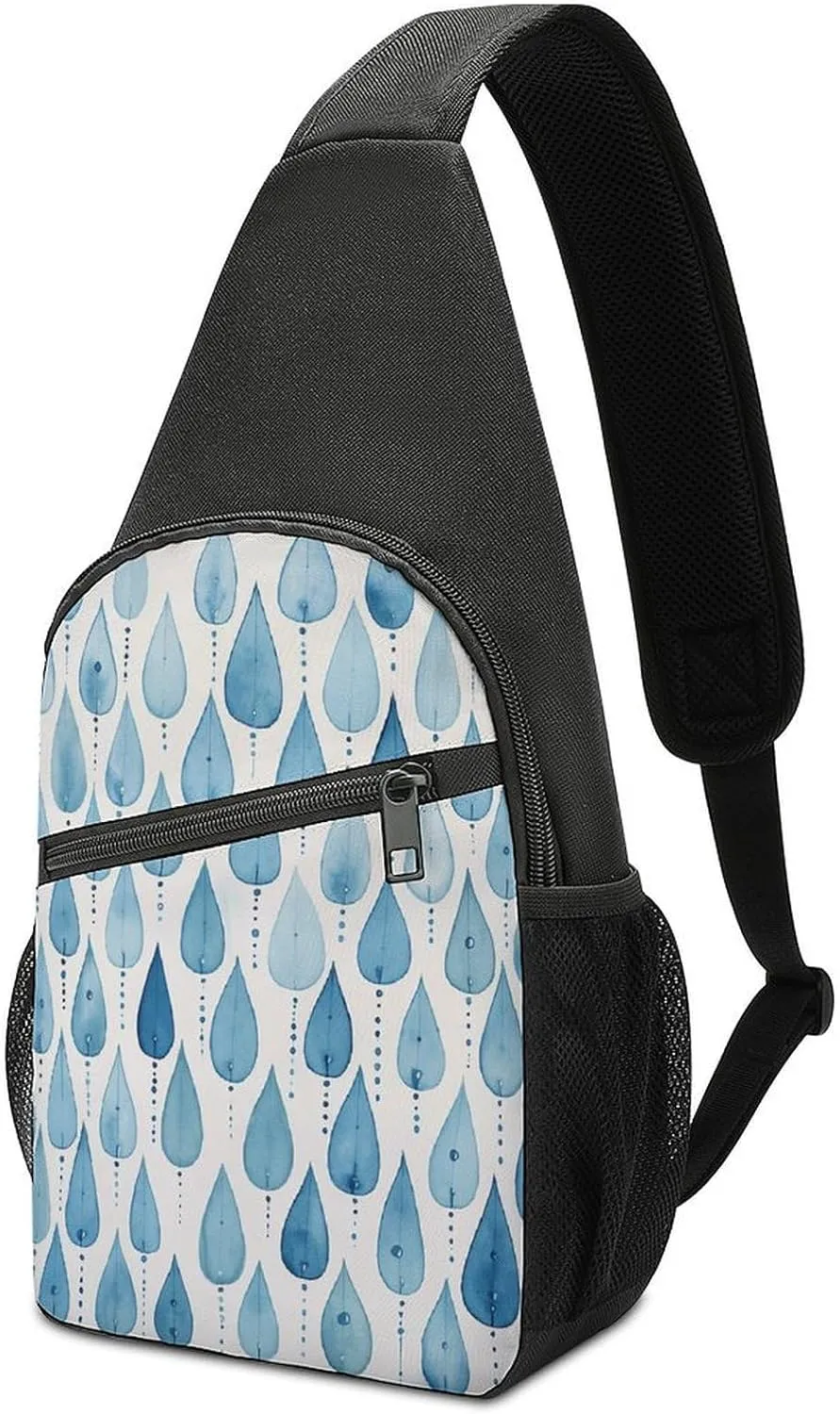 Sling Backpack for Women Men Crossbody Chest Bag Travel Blue Raindrops Daypack Shoulder Bag for Hiking
