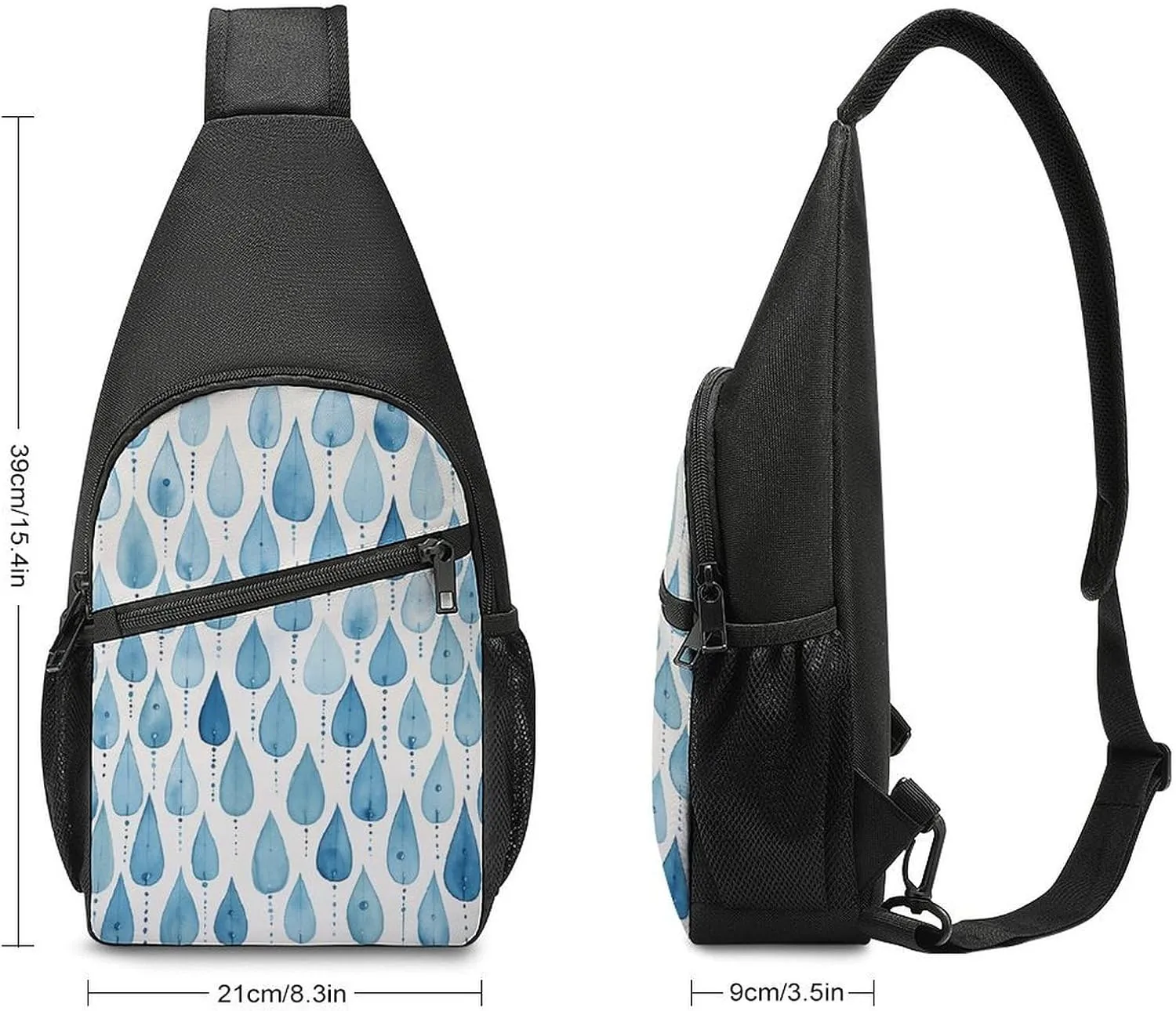Sling Backpack for Women Men Crossbody Chest Bag Travel Blue Raindrops Daypack Shoulder Bag for Hiking