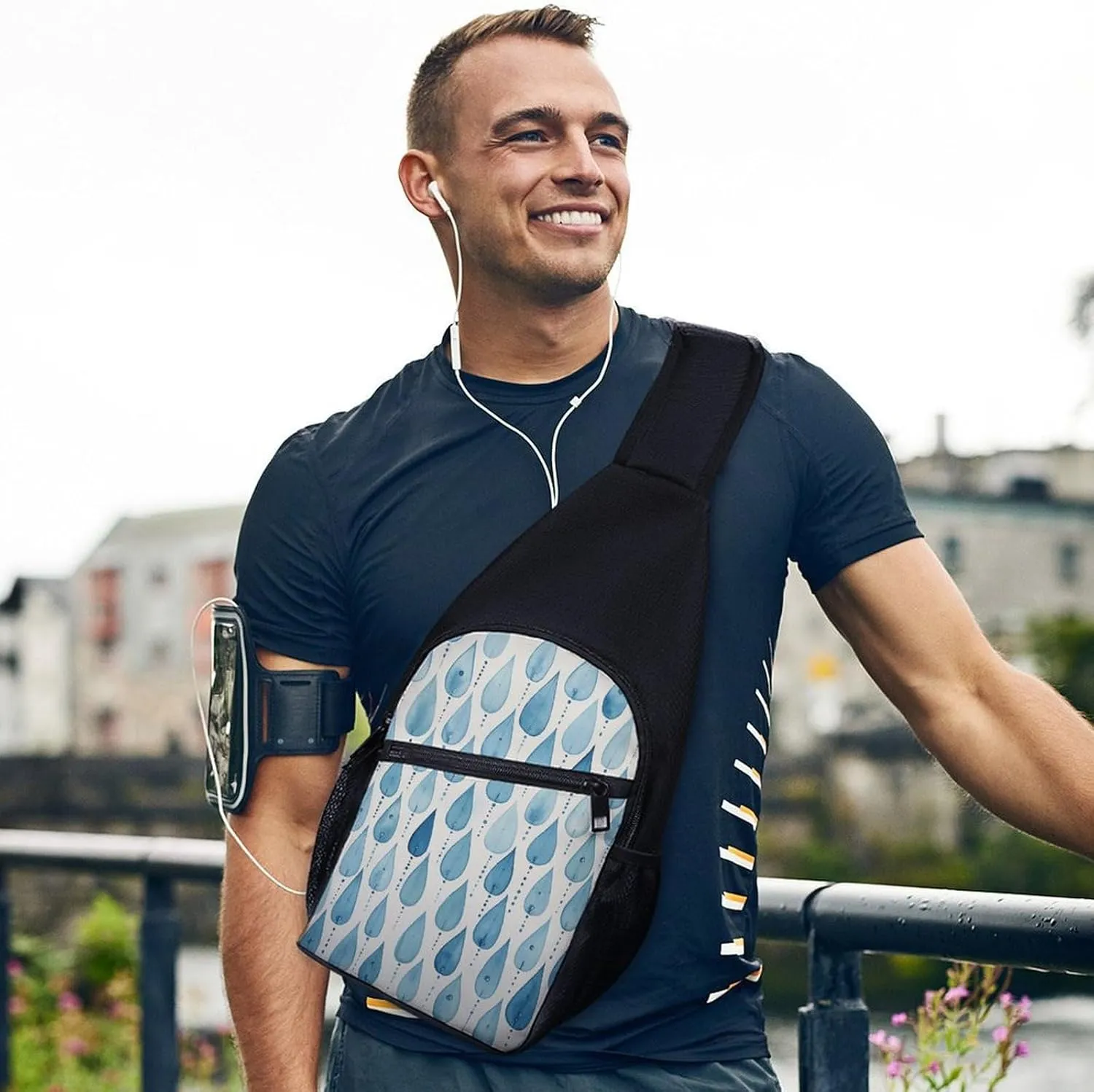 Sling Backpack for Women Men Crossbody Chest Bag Travel Blue Raindrops Daypack Shoulder Bag for Hiking