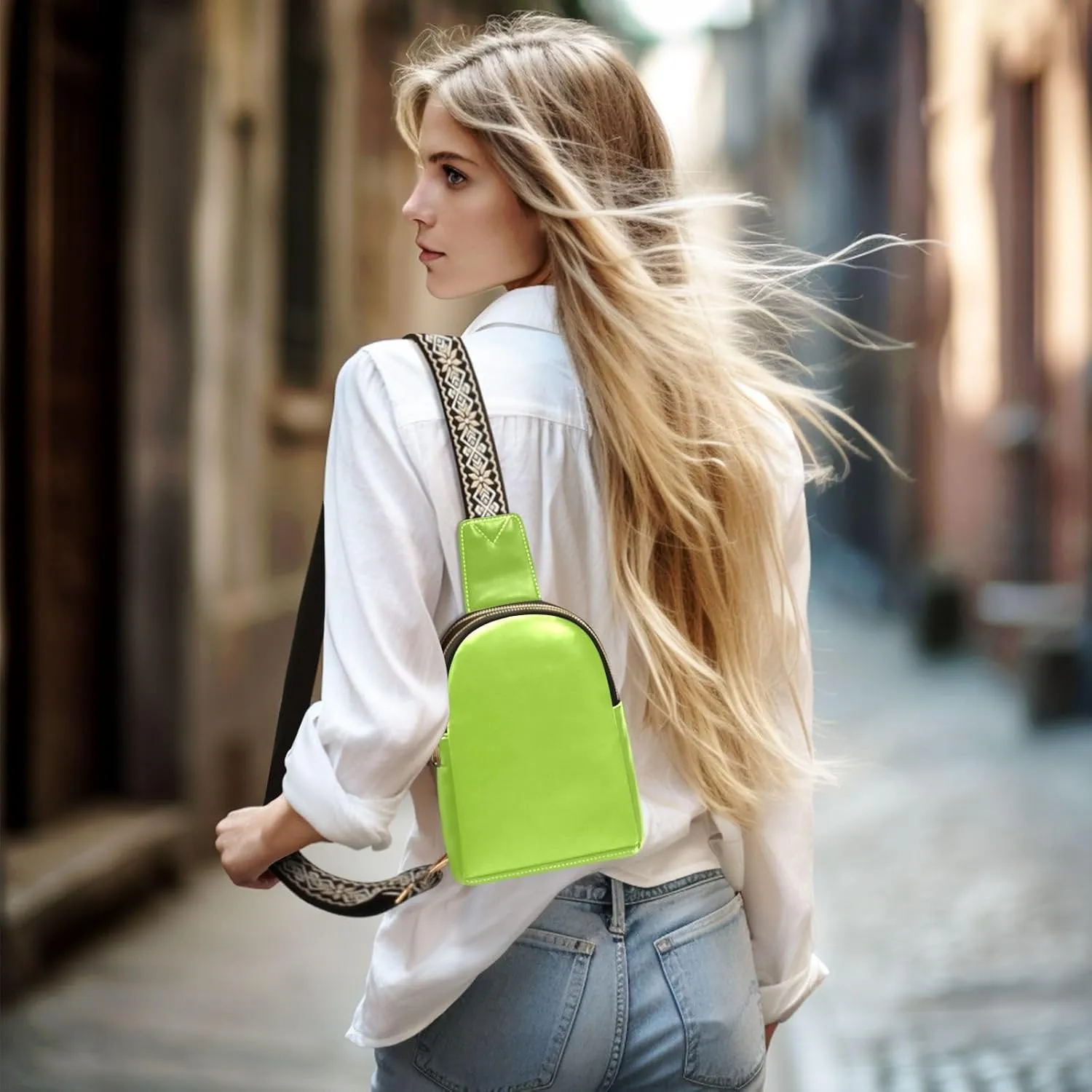 Sling Backpack Olive Drab Sling Bag for Women Crossbody Shoulder Bag Leather Fanny Pack Chest Bag for Travel Hiking
