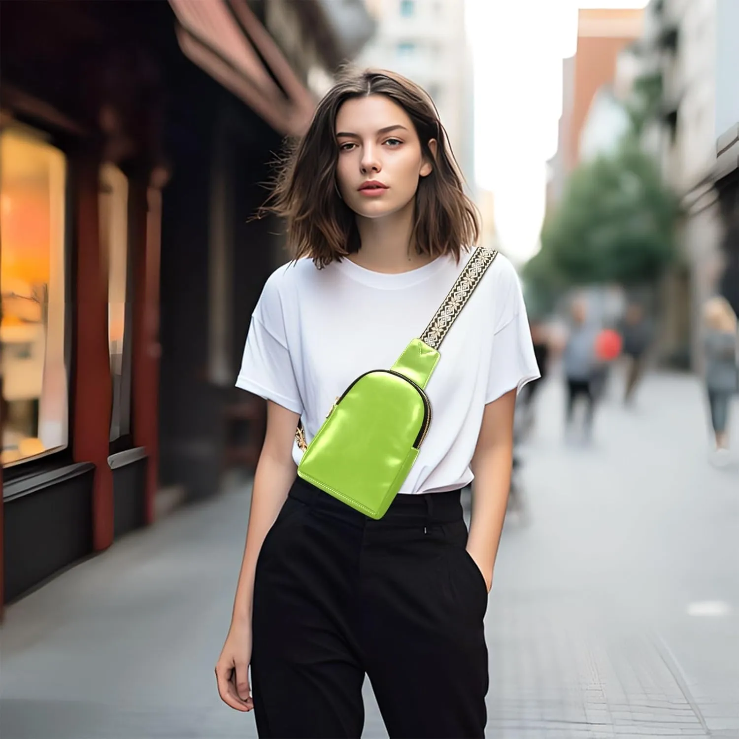 Sling Backpack Olive Drab Sling Bag for Women Crossbody Shoulder Bag Leather Fanny Pack Chest Bag for Travel Hiking