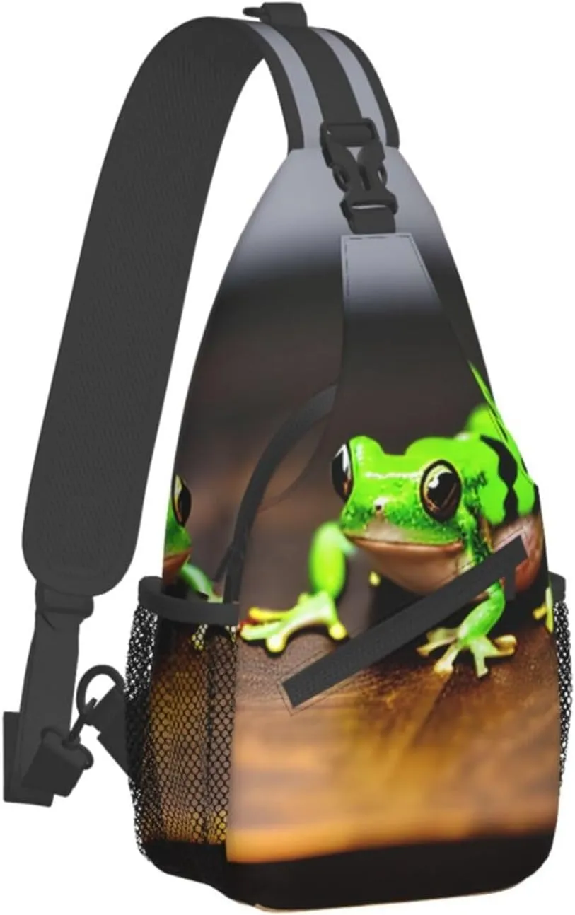 Sling Backpack,Men Cross Chest Bag Diagonally,Durable Adjustable Outdoor Cycling Travel Bag,Cute And Funny Funny Frogs Print