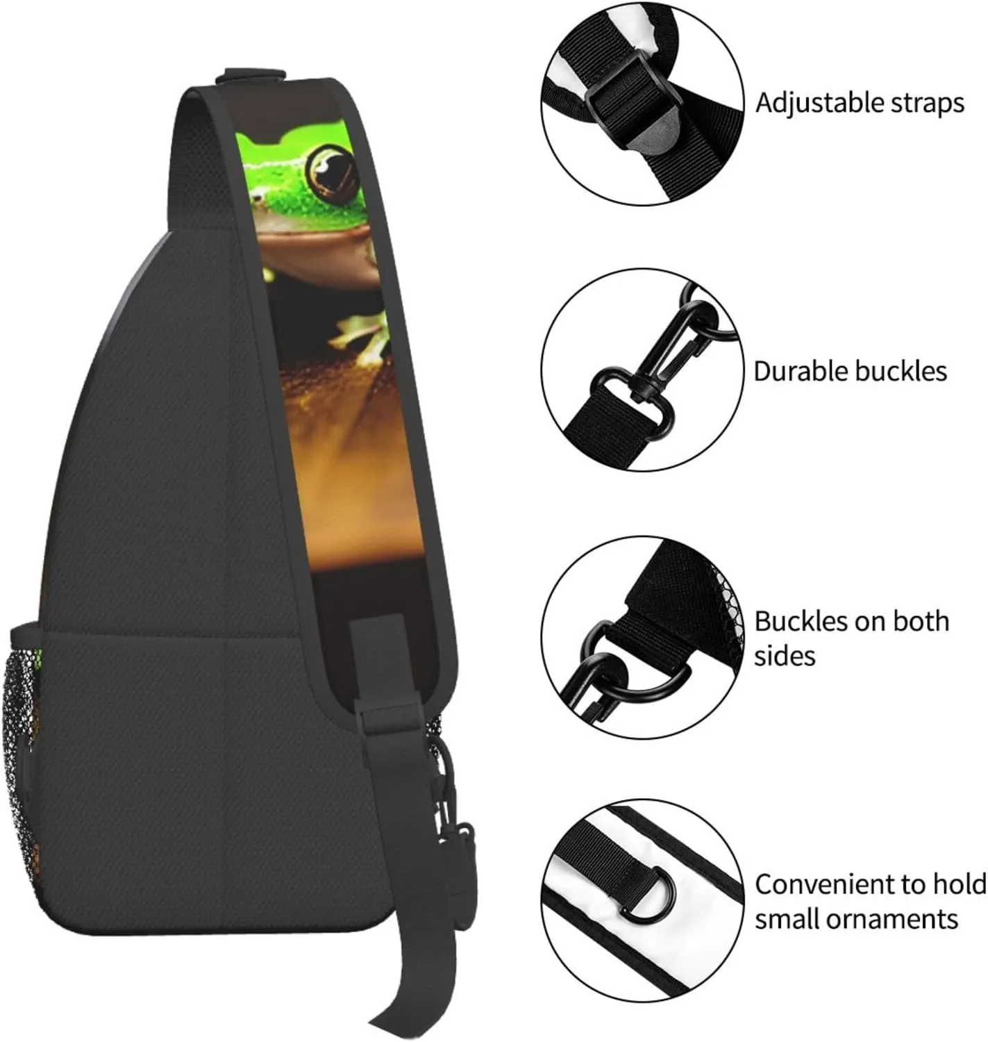 Sling Backpack,Men Cross Chest Bag Diagonally,Durable Adjustable Outdoor Cycling Travel Bag,Cute And Funny Funny Frogs Print