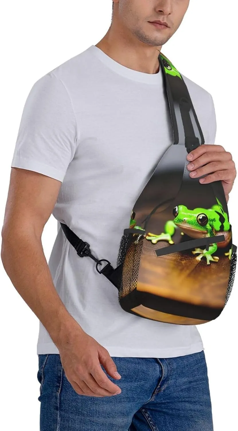 Sling Backpack,Men Cross Chest Bag Diagonally,Durable Adjustable Outdoor Cycling Travel Bag,Cute And Funny Funny Frogs Print