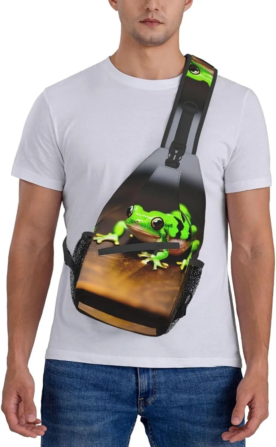 Sling Backpack,Men Cross Chest Bag Diagonally,Durable Adjustable Outdoor Cycling Travel Bag,Cute And Funny Funny Frogs Print