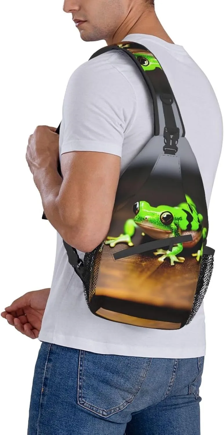 Sling Backpack,Men Cross Chest Bag Diagonally,Durable Adjustable Outdoor Cycling Travel Bag,Cute And Funny Funny Frogs Print