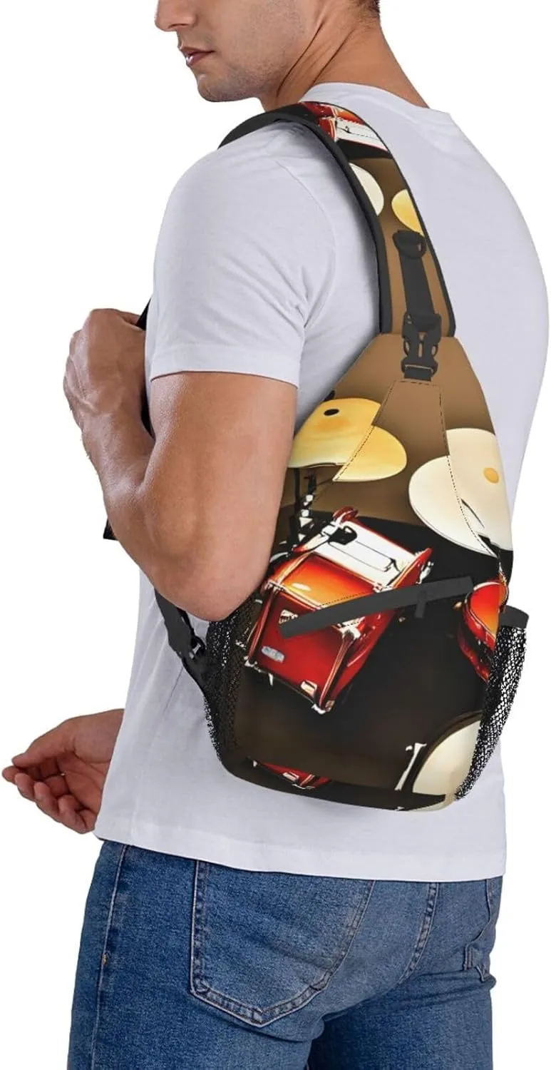 Sling Backpack,Men Cross Chest Bag Diagonally,Durable Adjustable Outdoor Cycling Travel Bag,Drum Set-Standard Print