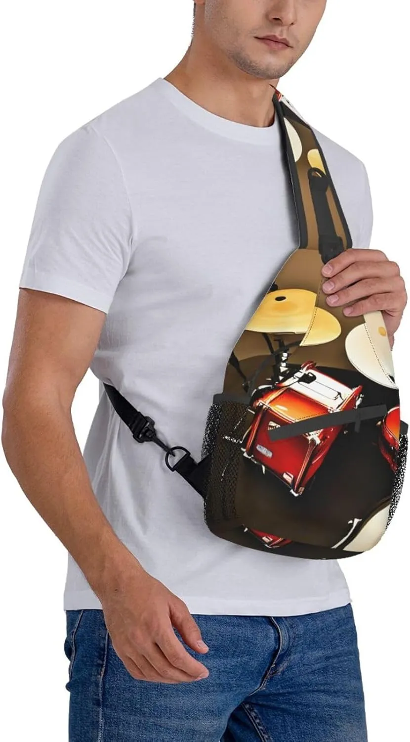 Sling Backpack,Men Cross Chest Bag Diagonally,Durable Adjustable Outdoor Cycling Travel Bag,Drum Set-Standard Print
