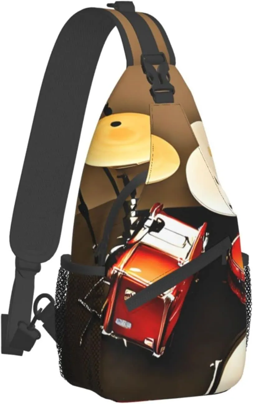 Sling Backpack,Men Cross Chest Bag Diagonally,Durable Adjustable Outdoor Cycling Travel Bag,Drum Set-Standard Print